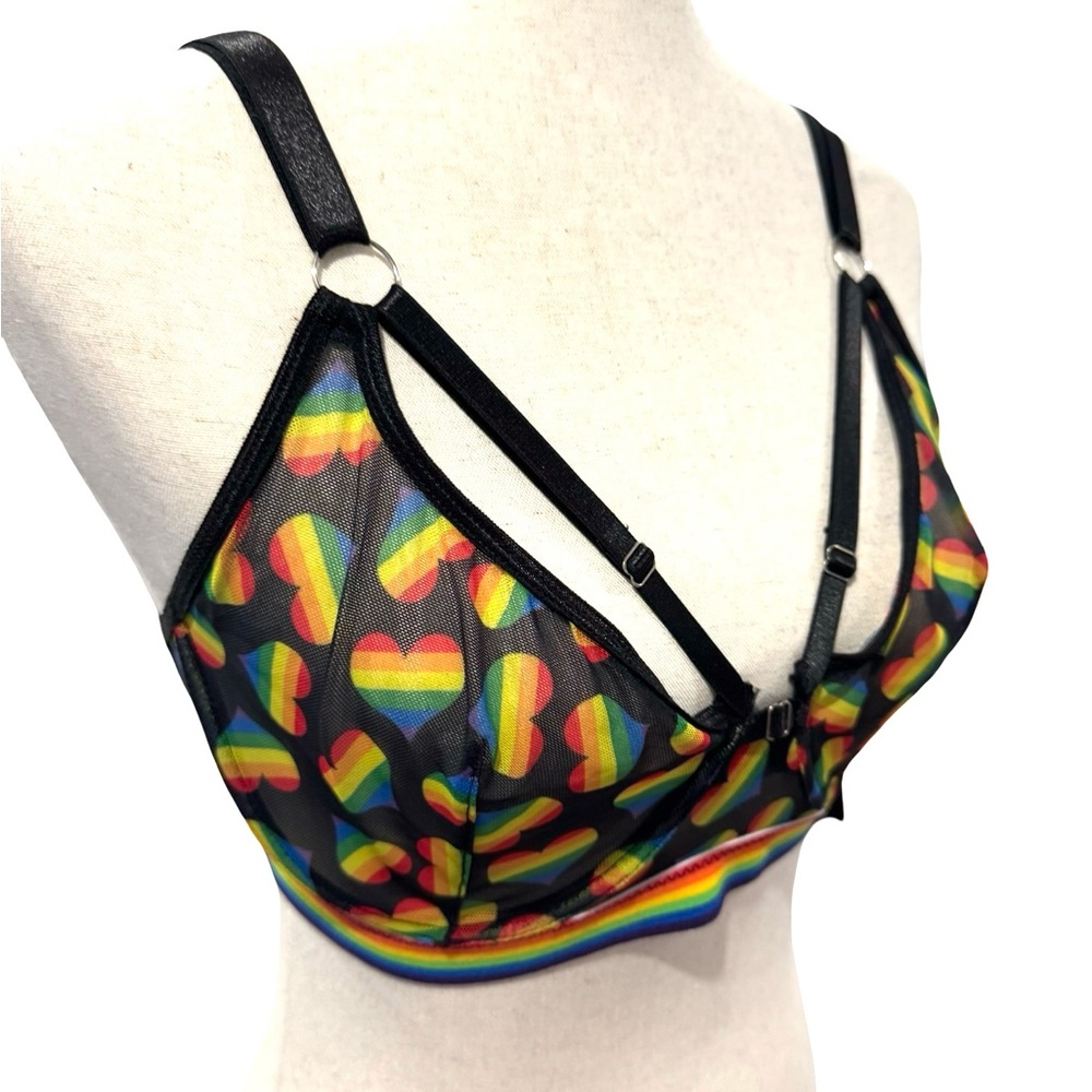 Rainbow Heart Patterned Bralette sz L
